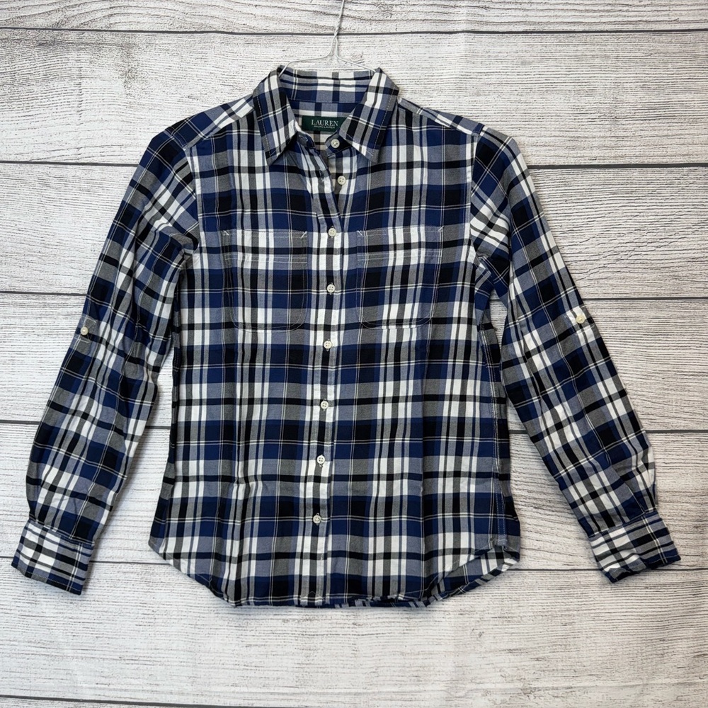 Lauren Ralph Lauren Straight Fit Cotton Button Twill Shirt Blue Size PS MSRP $90